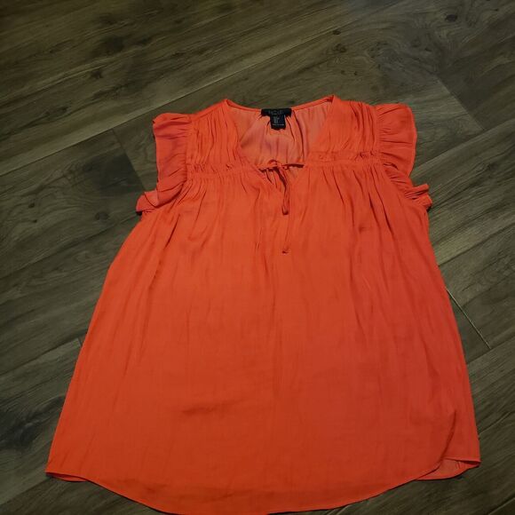 Rachel Ray Sunset Flame Red Sleeveless Ruffled Tie Front Women's Blouse Sz S - Picture 1 of 6